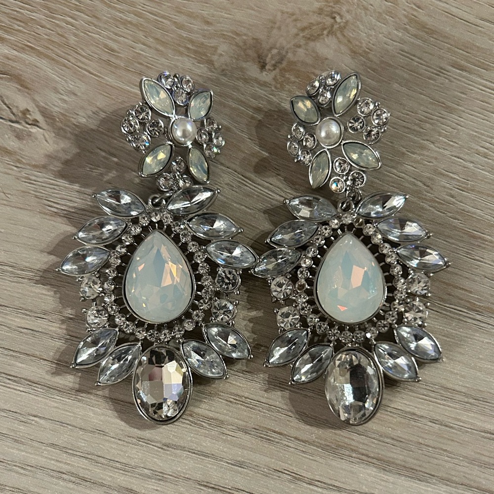 Elegant Silver and White Crystal Earrings